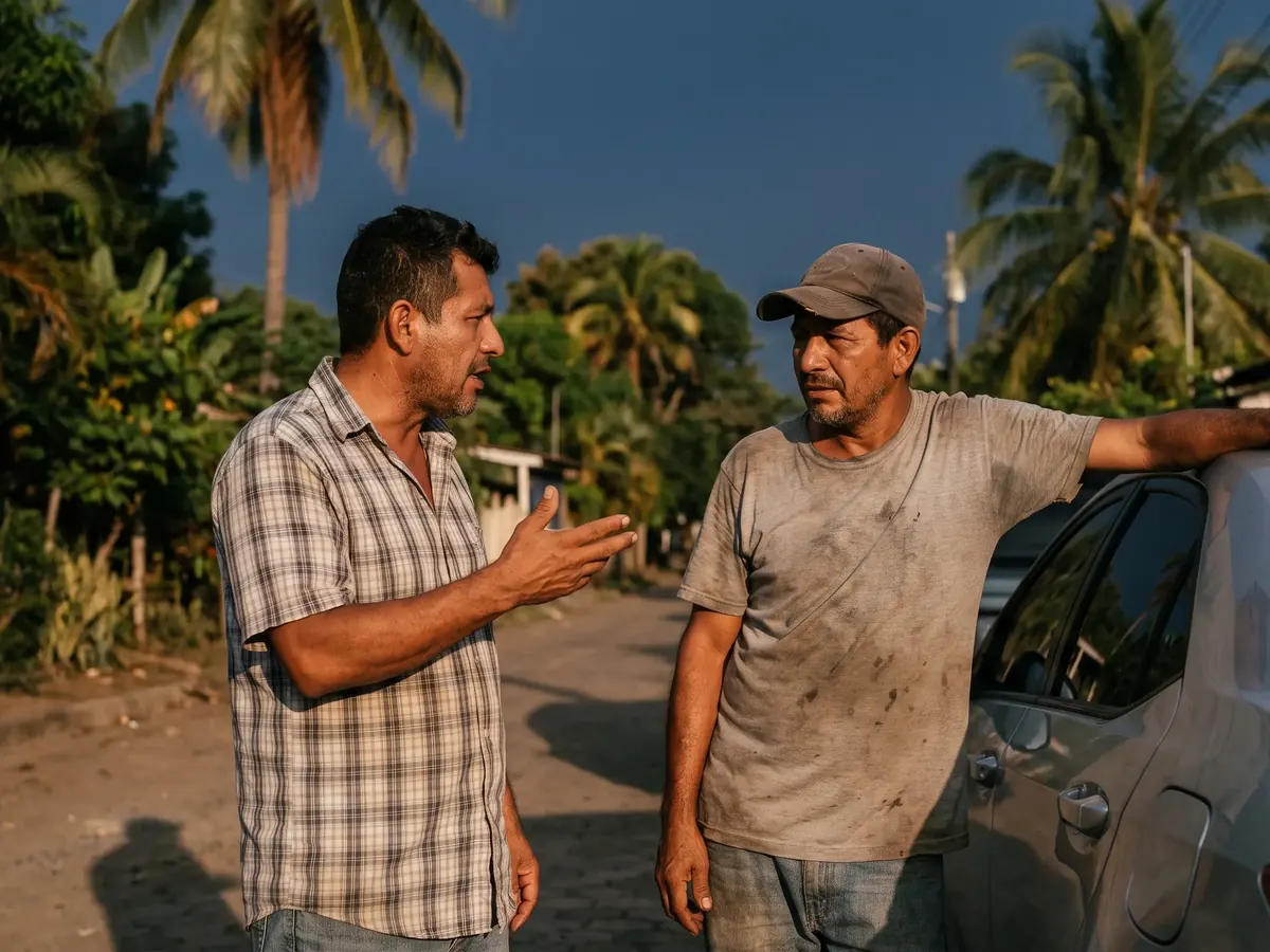 Un comprador conversa con el vendedor junto al carro