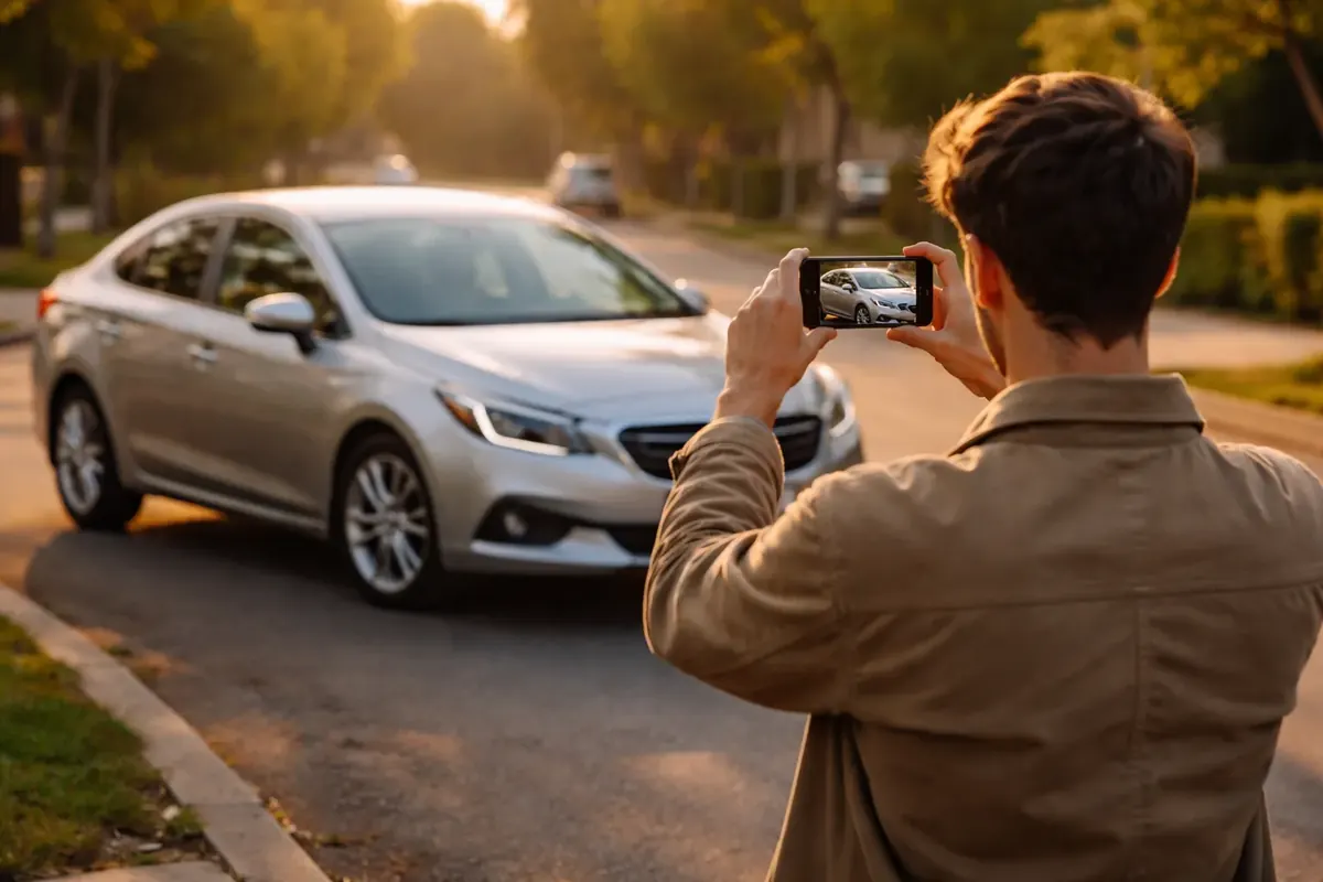 Un vendedor le toma fotos a su carro con el celular
